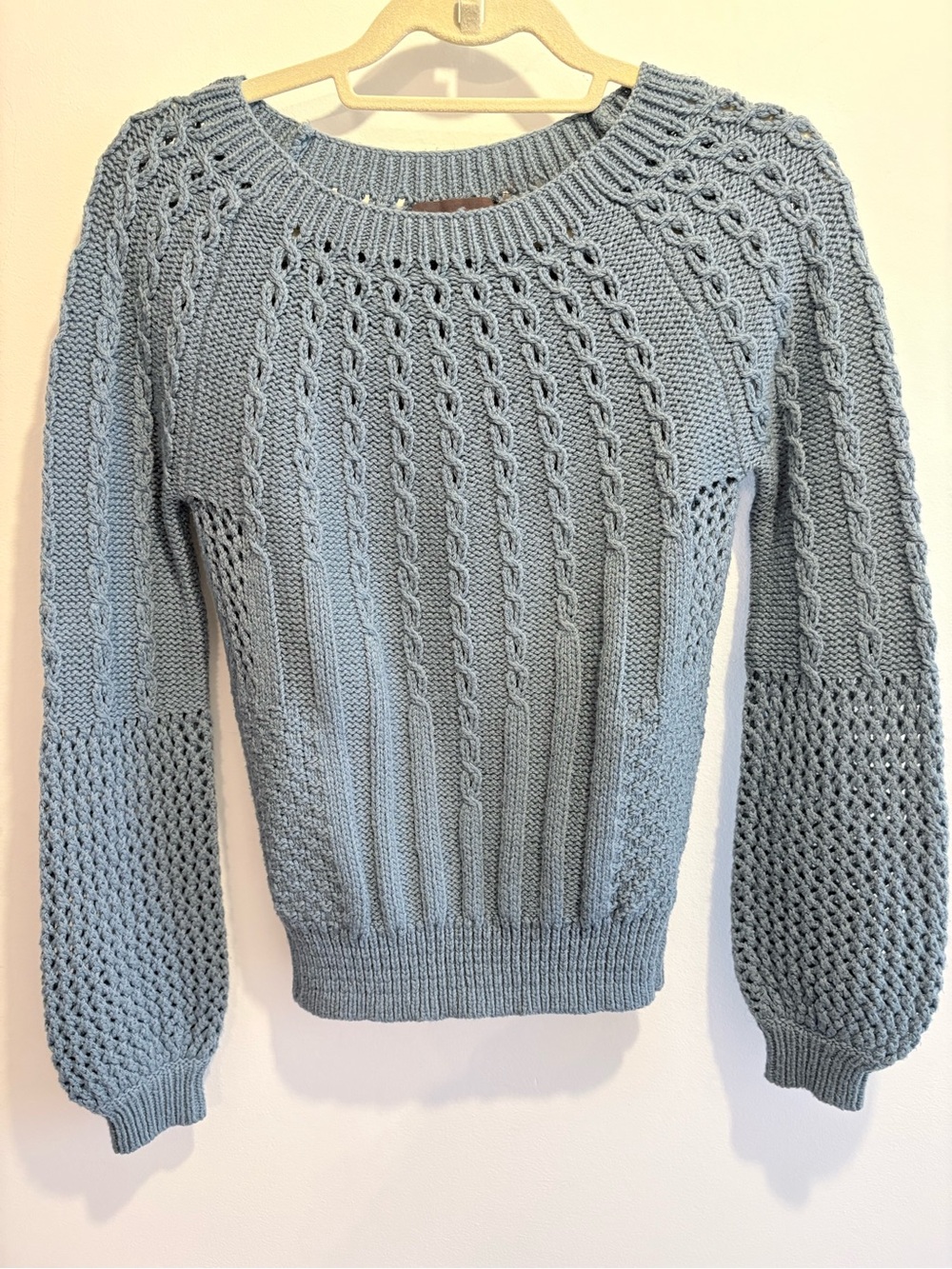 Textured Cable Crewneck Sweater - Light Blue